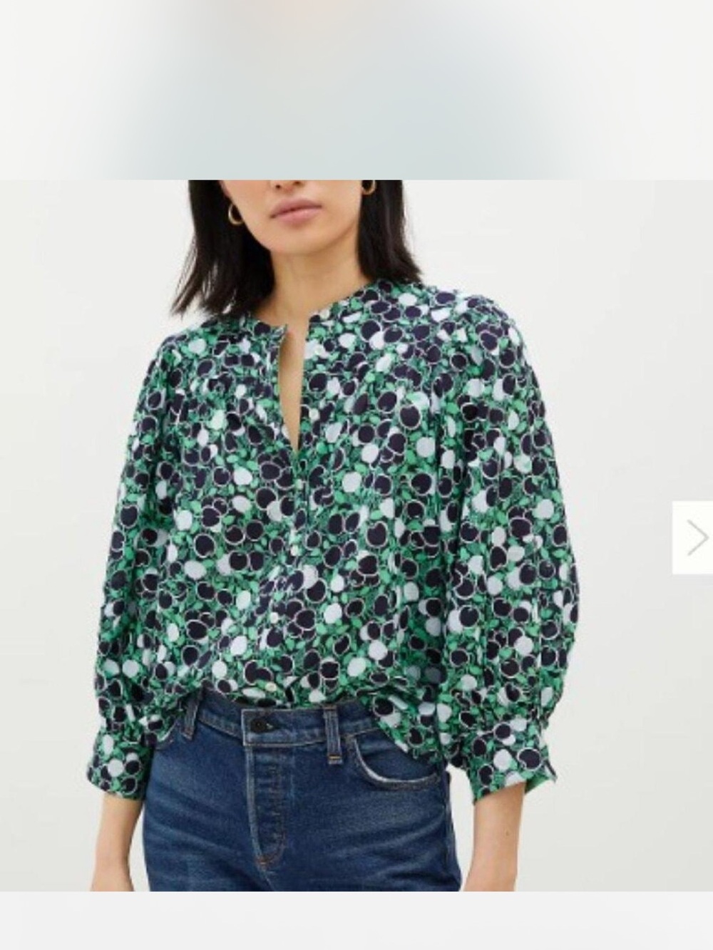 Anthropologie Green and Black Abstract Dot Print Blouse
